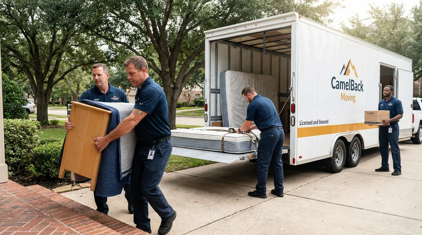 Crew loading residential truck for cross-state move from New Gloucester, ME